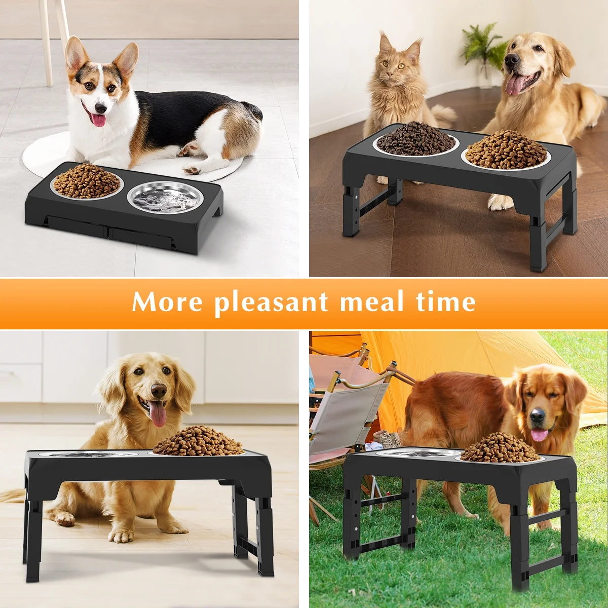 UpPup Adjustable Diner – 5-Level Raised Dog Feeder with 2 Stainless Steel Bowls