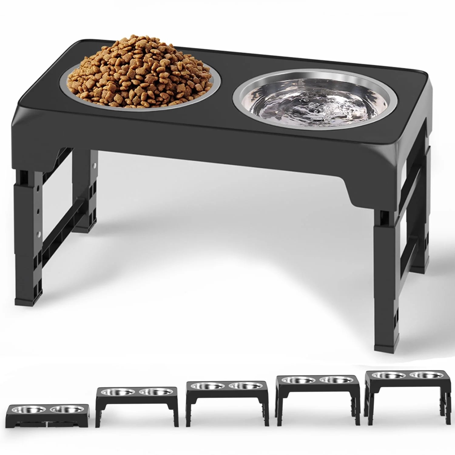 UpPup Adjustable Diner – 5-Level Raised Dog Feeder with 2 Stainless Steel Bowls