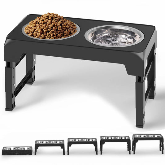 UpPup Adjustable Diner – 5-Level Raised Dog Feeder with 2 Stainless Steel Bowls
