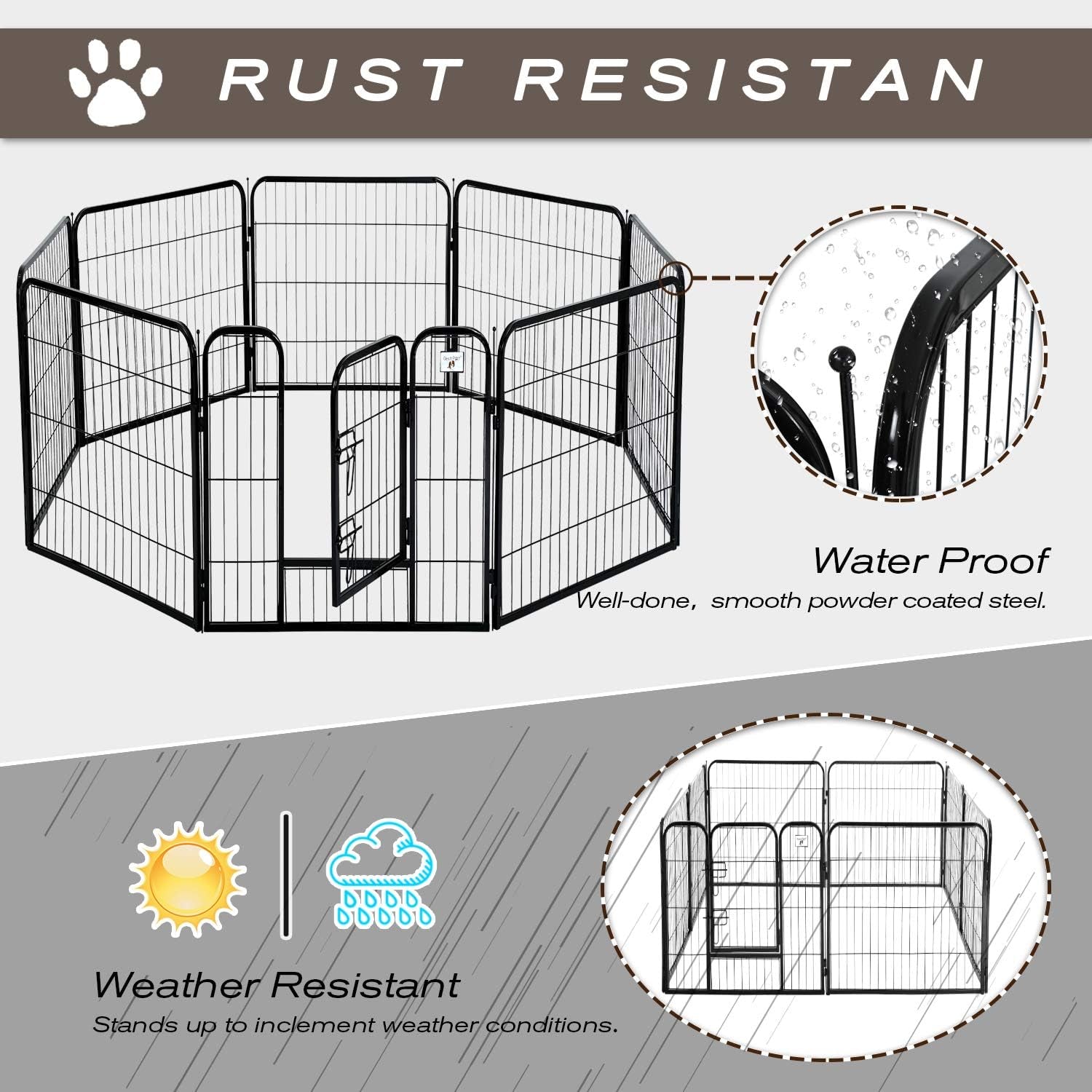 SafeSpace Heavy Duty Dog Gate – Foldable 8-Panel Playpen for Indoor & Outdoor Use