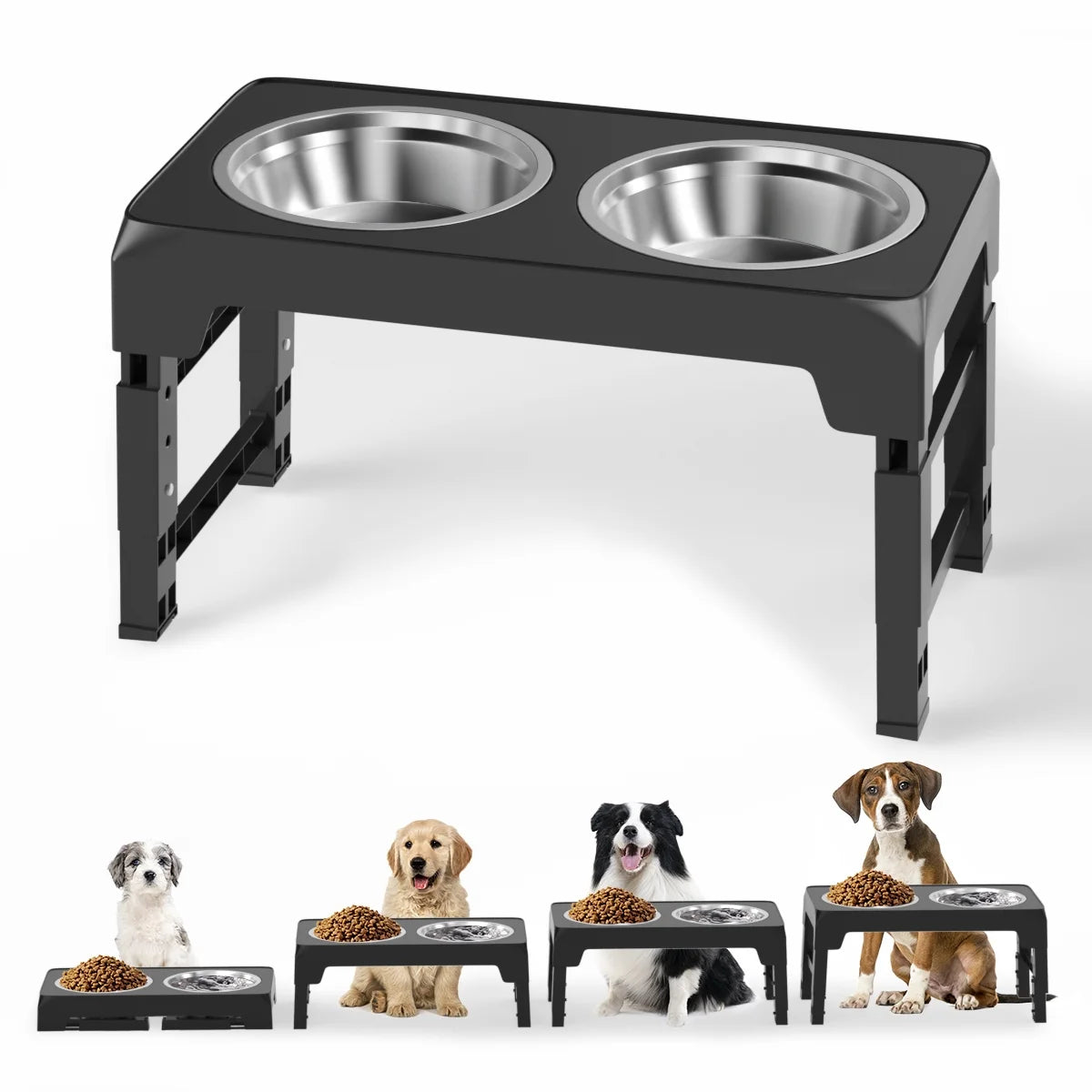 UpPup Adjustable Diner – 5-Level Raised Dog Feeder with 2 Stainless Steel Bowls
