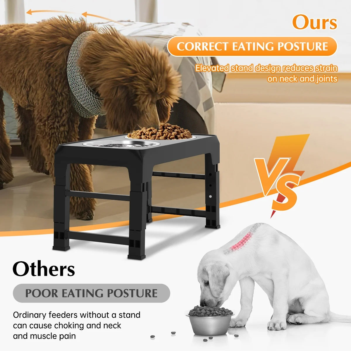 UpPup Adjustable Diner – 5-Level Raised Dog Feeder with 2 Stainless Steel Bowls