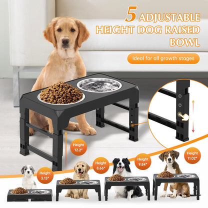 UpPup Adjustable Diner – 5-Level Raised Dog Feeder with 2 Stainless Steel Bowls