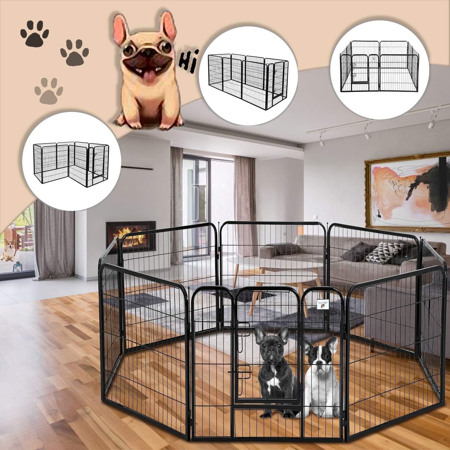 SafeSpace Heavy Duty Dog Gate – Foldable 8-Panel Playpen for Indoor & Outdoor Use