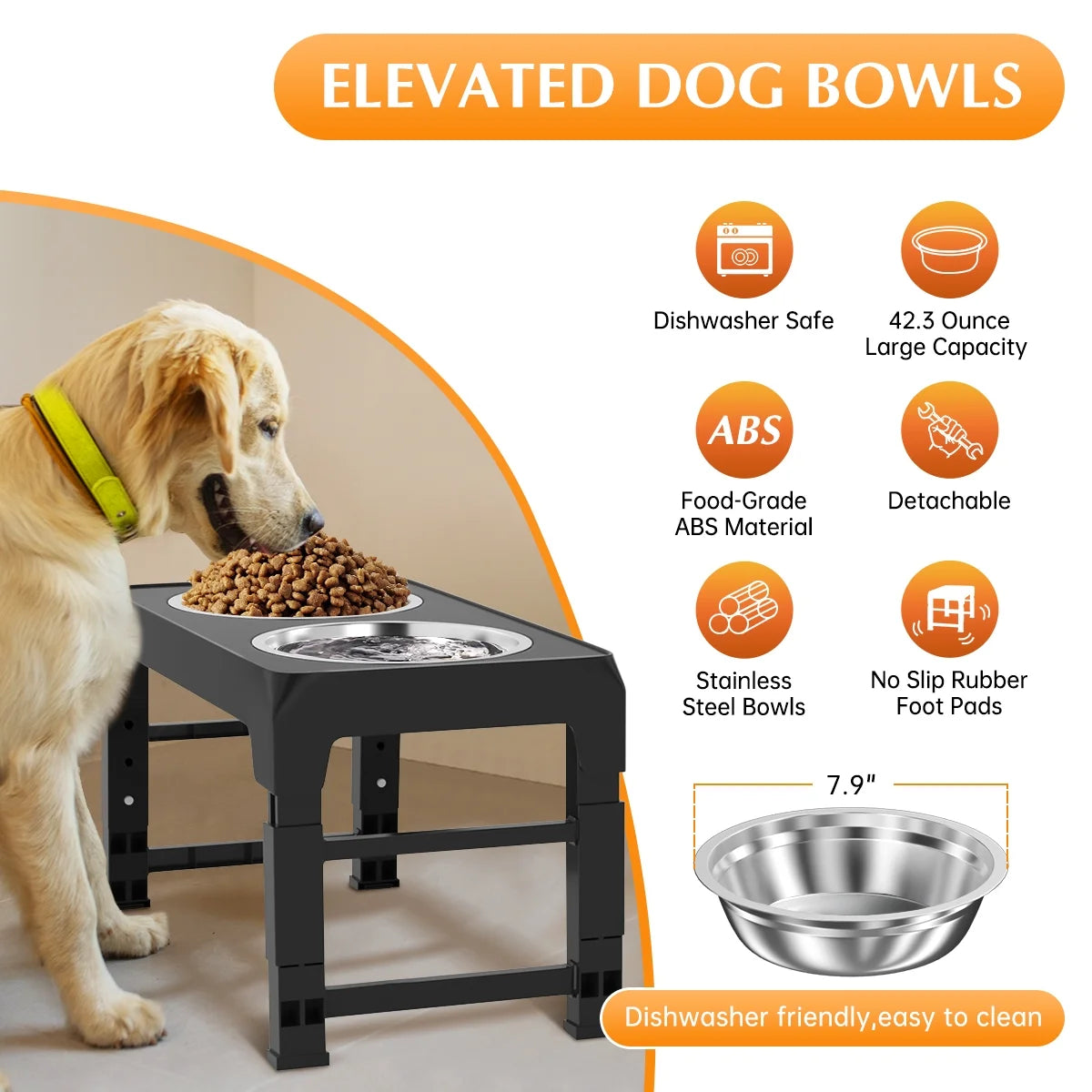 UpPup Adjustable Diner – 5-Level Raised Dog Feeder with 2 Stainless Steel Bowls