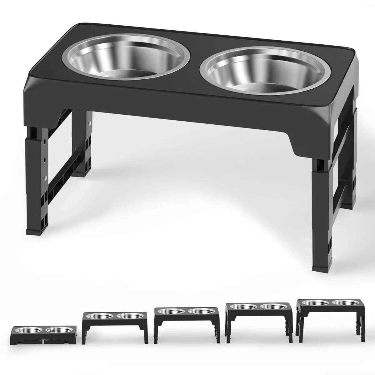 UpPup Adjustable Diner – 5-Level Raised Dog Feeder with 2 Stainless Steel Bowls