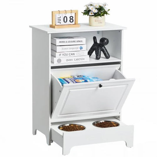 VEVOR Pet Feeding Station W/ 2 Elevated Dog Bowls Dog Food & Toy Storage Cabinet