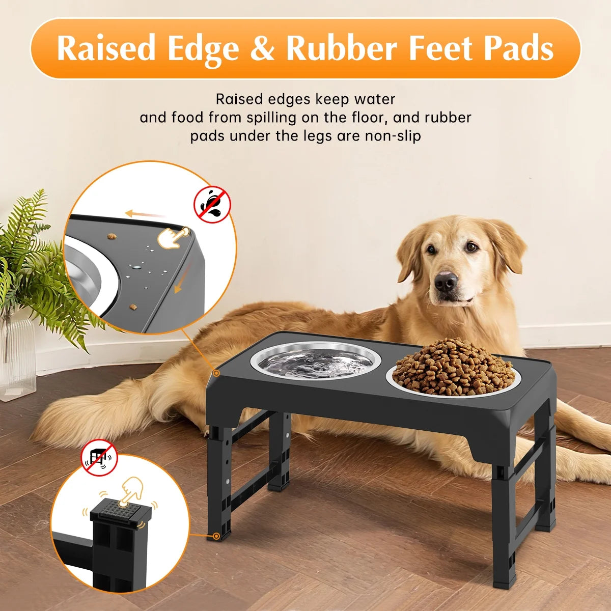 UpPup Adjustable Diner – 5-Level Raised Dog Feeder with 2 Stainless Steel Bowls
